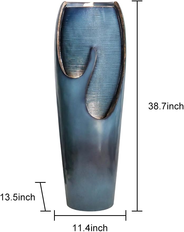 watnature 38.7"H Outdoor Water Fountains and Waterfalls - Indoor Water Jar Fountain Tall Floor Fountain with Lights&Pump for Garden, Patio, House Decor, Modern Indoor Fountains Outdoor Water Features