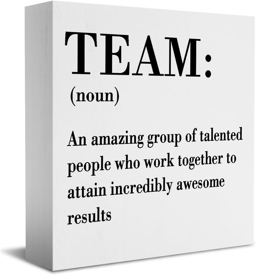 HTBIG Inspirational Team Noun Office Decor Desk Decor Wooden Box Sign Rustic White Wood Block Plaque Box Sign for Home Office Desk Shelf Table Decoration Coworker Gift Team Definition Teamwork Sign