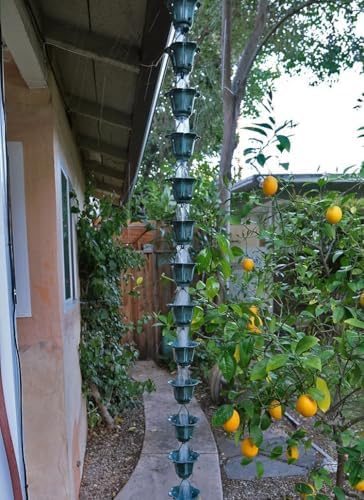 Nutshell Stores Flower Cups Rain Chain - Patina - 12 Feet