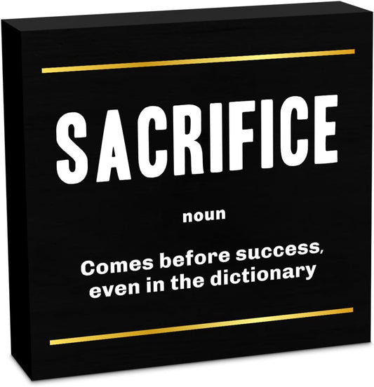Sacrifice Noun Entrepreneur Black Wooden Box Sign, Inspirational Office Decor, Decorative Table Shelf Desk Rustic Cubicle Farmhouse Home Workplace Decor Office Decorations Desk Accessories