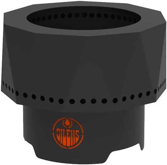 Blue Sky Outdoor Living NHL Edmonton Oilers Ridge Portable Steel Smokeless Fire Pit with Carrying Bag & Spark Screen Kit, Firewood & Wood Pellet