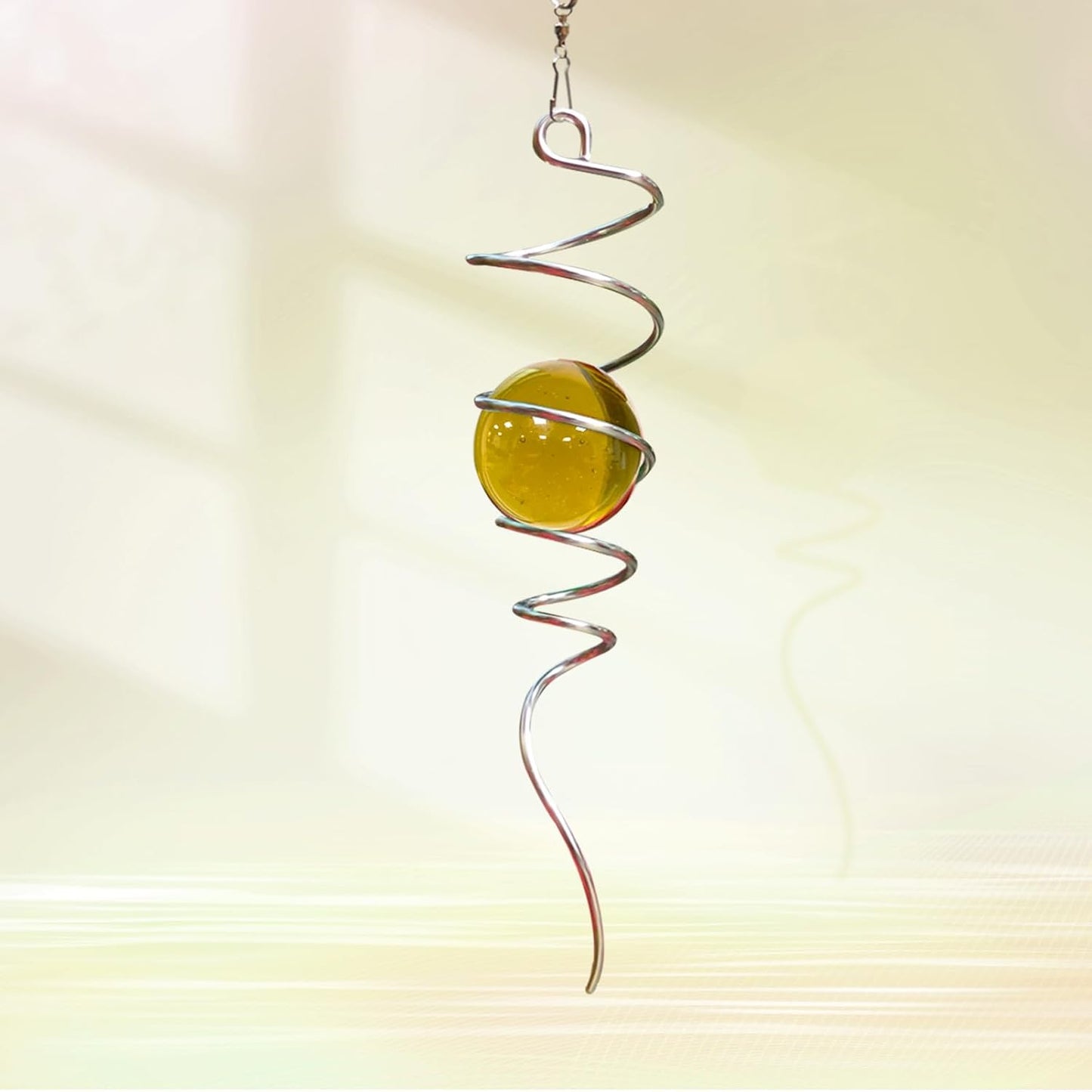 Gazing Ball Spiral Tail with Gold Glass Orb - Wind Spinners Stabilizer for Wind Spinner, Decorative Hanging Decoration Decor for Garden Yard Patio Indoor Outdoor Creative Gift 13" Height