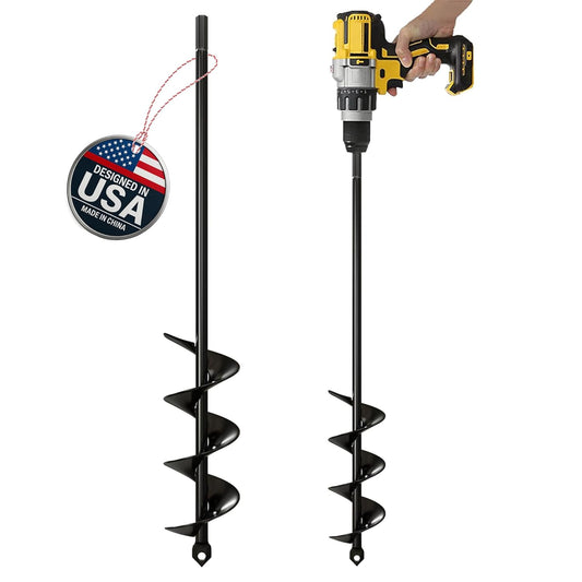 K-Brands Auger Drill Bit for Planting – 1.8 x 14.6 Inch - Garden Spiral Hole and Bulb Planter Tool for Umbrella Holes - 3/8 Inch Hex Drive