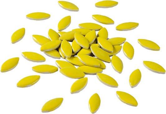 70 Pieces Petal Ceramics Mosaic Tiles for Crafts, Stained Ceramics Supplies, Flower Leaves Mosaic Ceramics Mosaic Pieces Kit for DIY Crafts Plates Picture Frames Home Decorations - Yellow