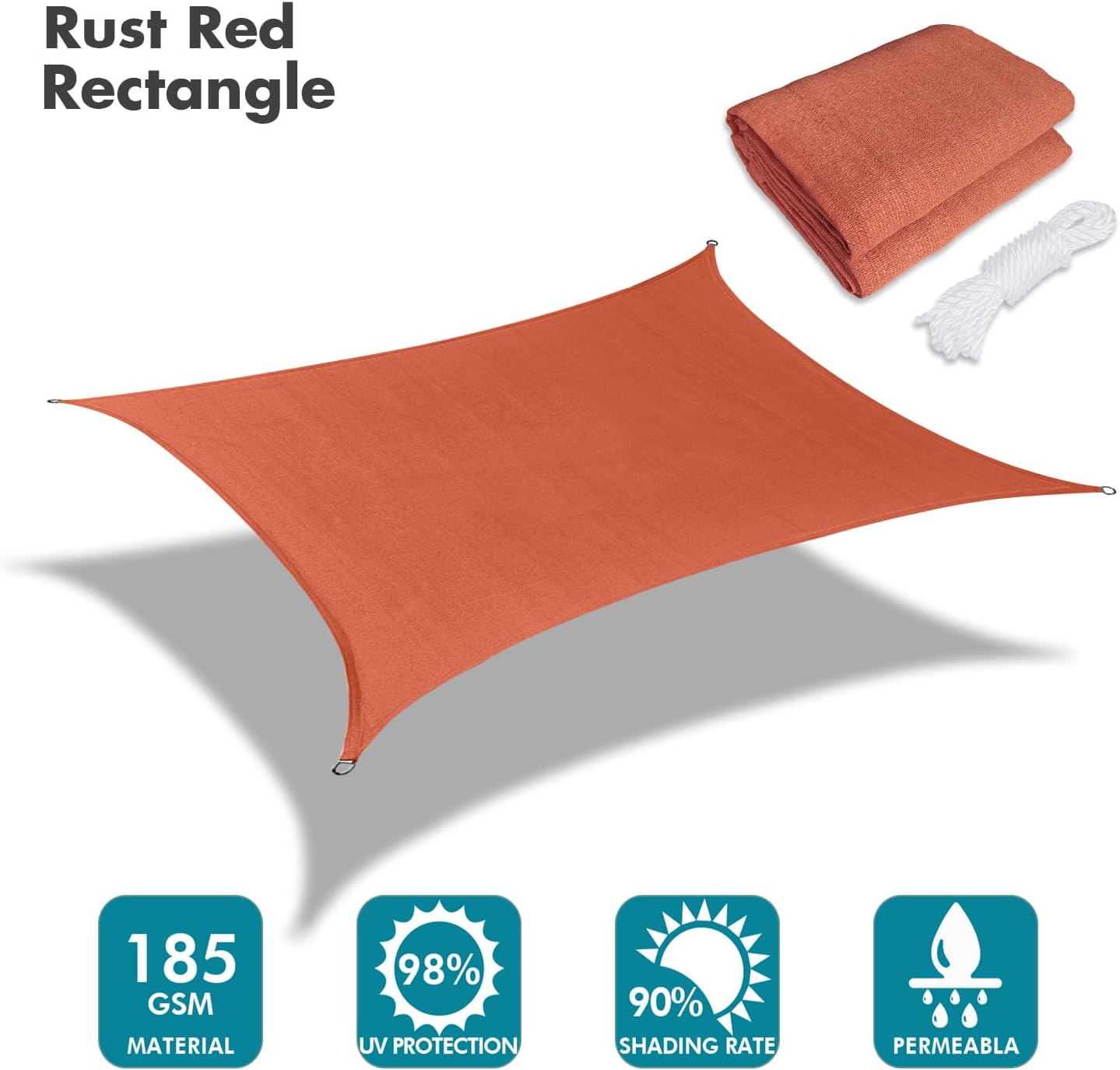 KANAGAWA 14'X16' Rust Red Custom Size Sun Shade Sail Rectangle UV Block Canopy Cover for Patio Backyard Lawn Garden Outdoor (Customized Available)