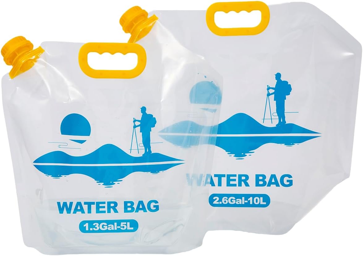 Collapsible Emergency Water Container Bag,WaterStorageCube,Flat Folding,BPA Free Food Grade,Clear Plastic Storage Jug for Camping Hiking Backpack,No-Leak Freezable,Water Bottle 2.6 Gallon/4pcs