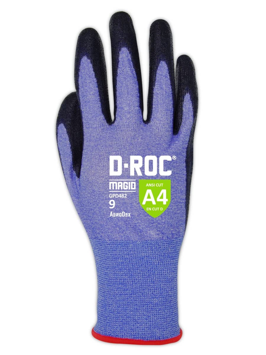 MAGID D-ROC ANSI A4 AeroDex Polyurethane Palm Coated Work Gloves, 1 Pair, Size 6/XS, GPD482