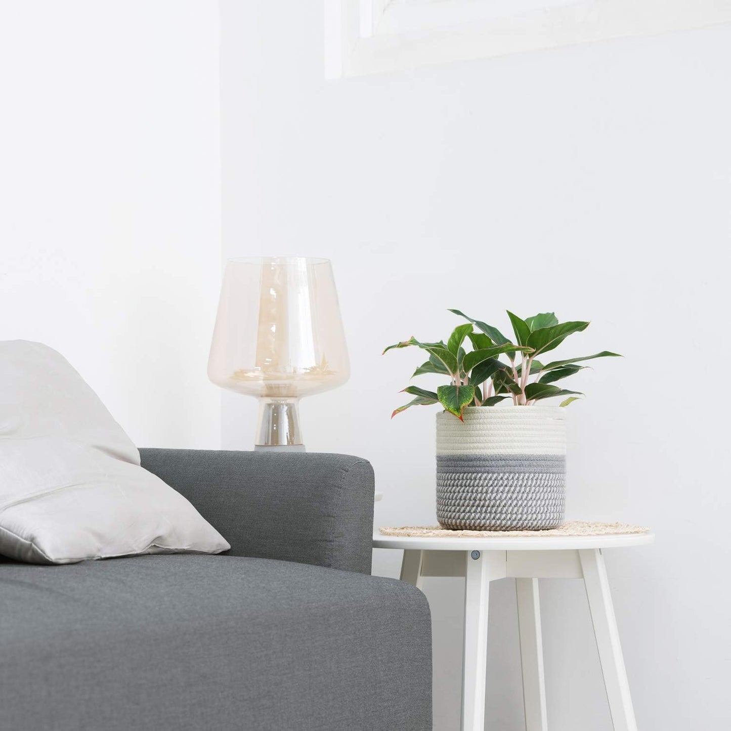 Dahey Jute Cotton Rope Plant Basket Mini Woven Storage Basket for Up to 7" Planter, Decorative Flower Pot Cover Closet Storage Bin Table Desk Organizer Modern Home Decor, Grey