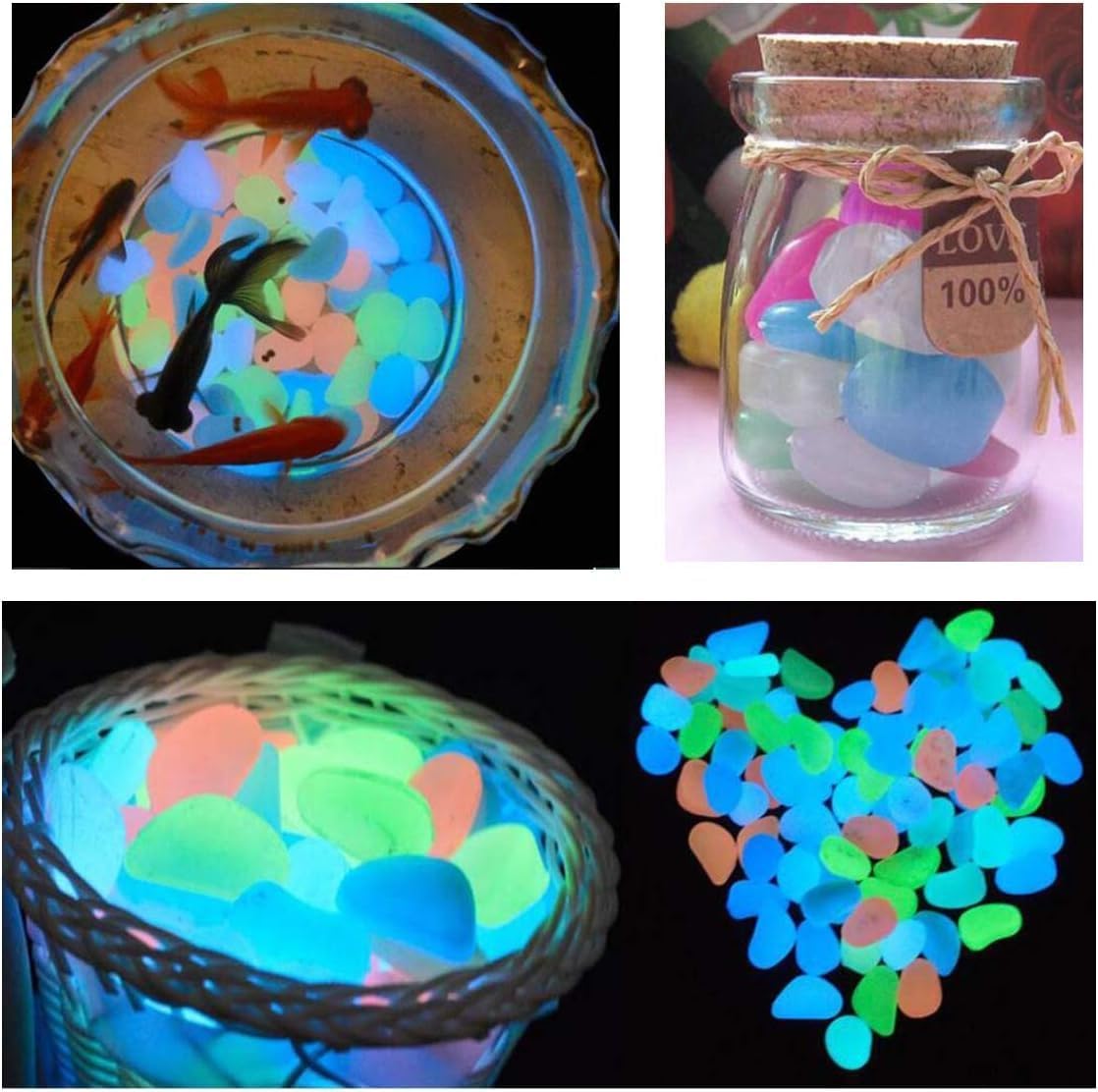 Oubest Glow in The Dark Pebbles/Glow Stones/Glowing Rocks Blue Decor for Garden/Fish Tank/Aquarium/Walkway/Driveway/Plant Pots/Bonsai (200, Multi-Colored)