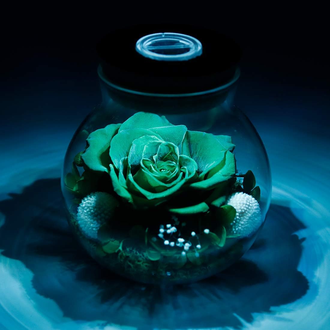 Preserved Real Roses with Colorful Mood Light Wishing Bottle,Eternal Rose，Never Withered Flowers,for Bedroom Party Table Decor, Christmas Decorations,a Gifts for Women 4.3inch1pcs (Green)