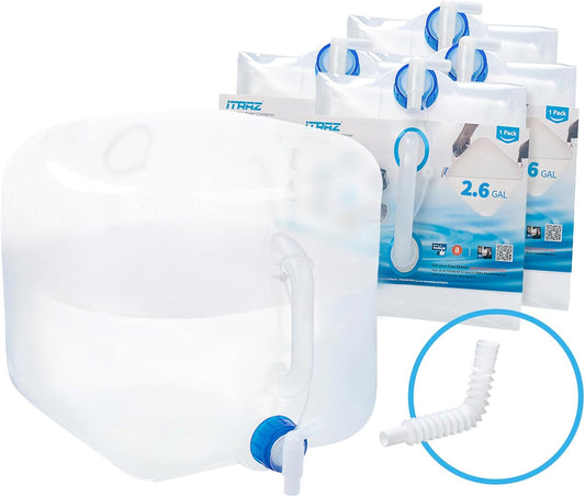 Collapsible Water Container Jug, 4×2.6 Gallon No BPA Water Storage Carrier with Spigot, for Camping Hiking Backpack RV Outdoors and Emergency, Foldable Portable Survival Kits for Hurricanes