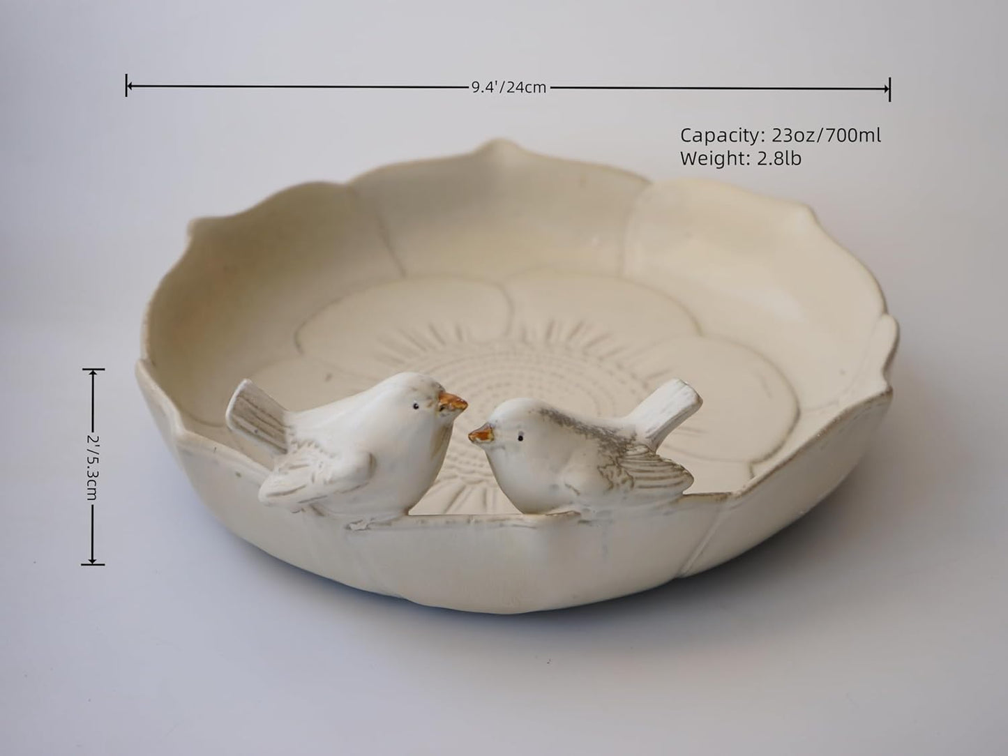 Ceramic Heavy Duty Ground Wild Bird Bath Bowl or Feeder for Outdoor Garden, Bowl Only (Beige)