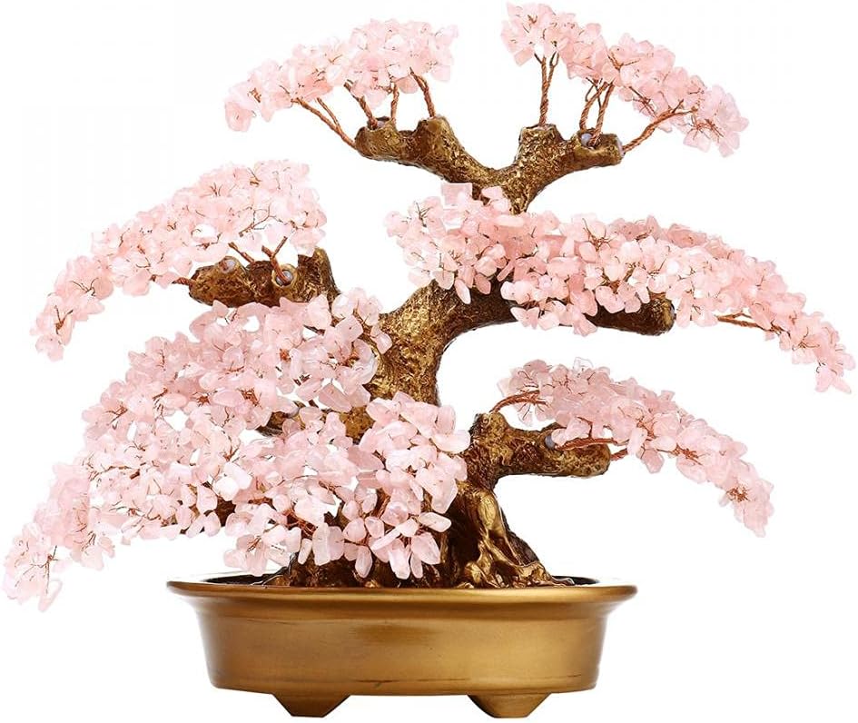 Feng Shui Money Tree Large Pine Tree Style Crystal Quartz Lucky Tree Gem Tree for Office Home Feng Shui Decoration for Wealth/Fortune and Luck (Pink)