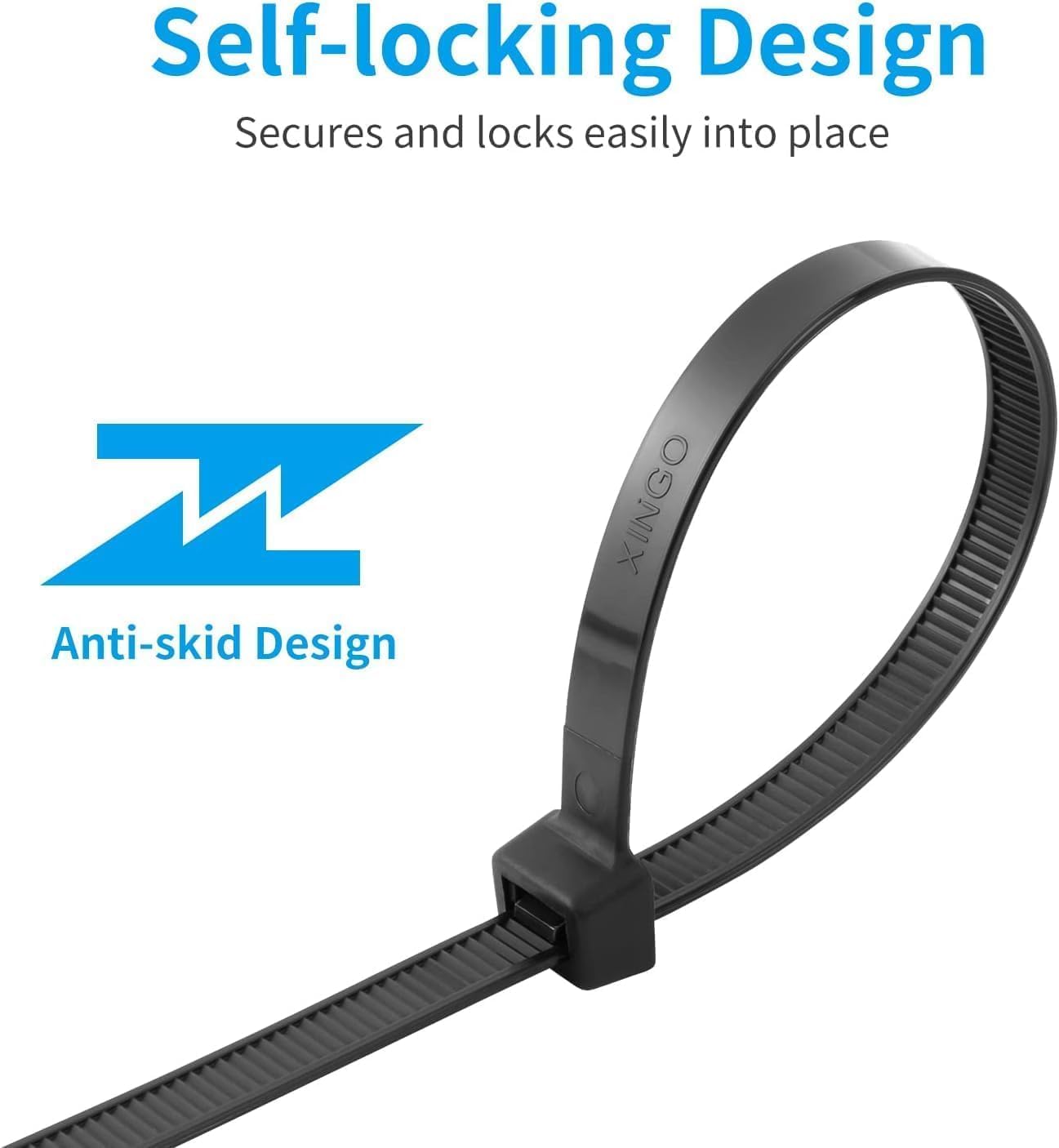 XINGO 8 Inch Blue Zip Ties Heavy Duty 100 Pack, 120 LBS Tensile Strength, Premium Nylon Cable Wire Ties, Self-locking Plastic Ties for Indoor and Outdoor Use