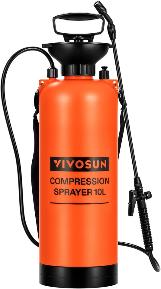 VIVOSUN 2.64-Gallon Pump Pressure Sprayer, Pressurized Lawn & Garden Water Spray Bottle with Adjustable Shoulder Strap, for Plants Spraying, Garden Watering and Household Cleaning