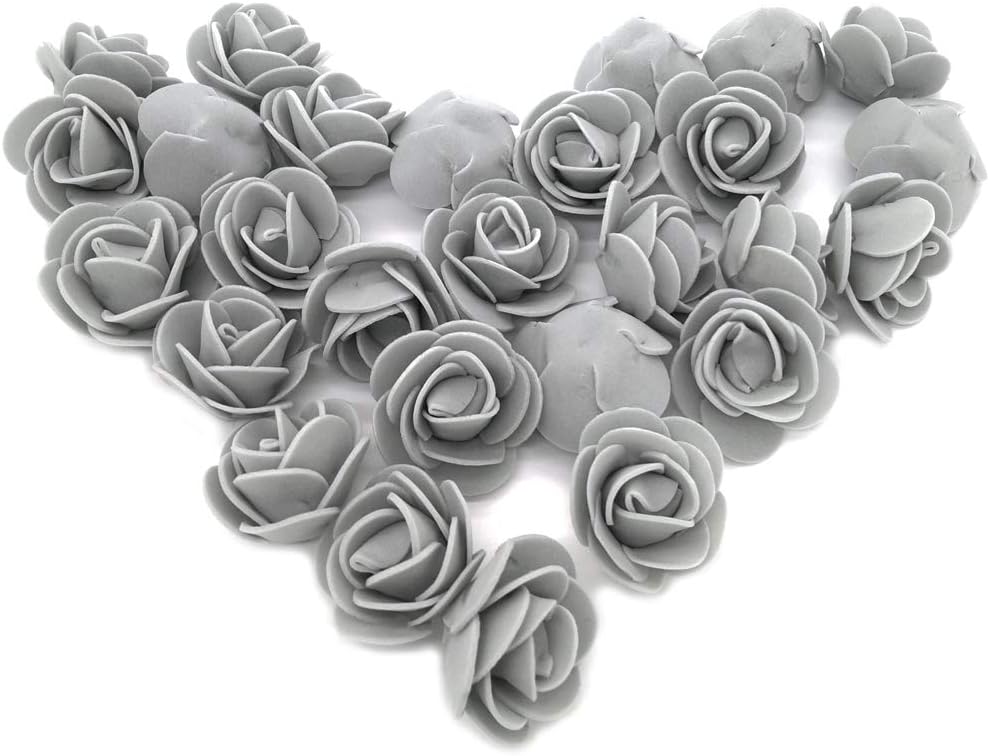 Artificial Flowers 100PCS 3CM Mini Fake Roses for DIY Wedding Bouquets Centerpieces Party Baby Shower Home Decorations (Grey)