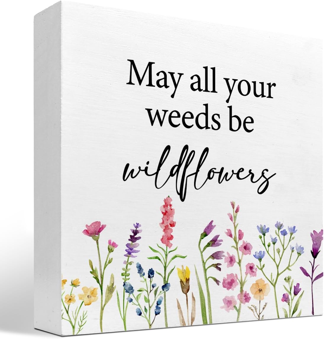 May All Your Weeds Be Wood Box Sign,Inspirational Wooden Block Sign,Motivational Desk Decor for Home Bedroom Office Shelf Wall Decor