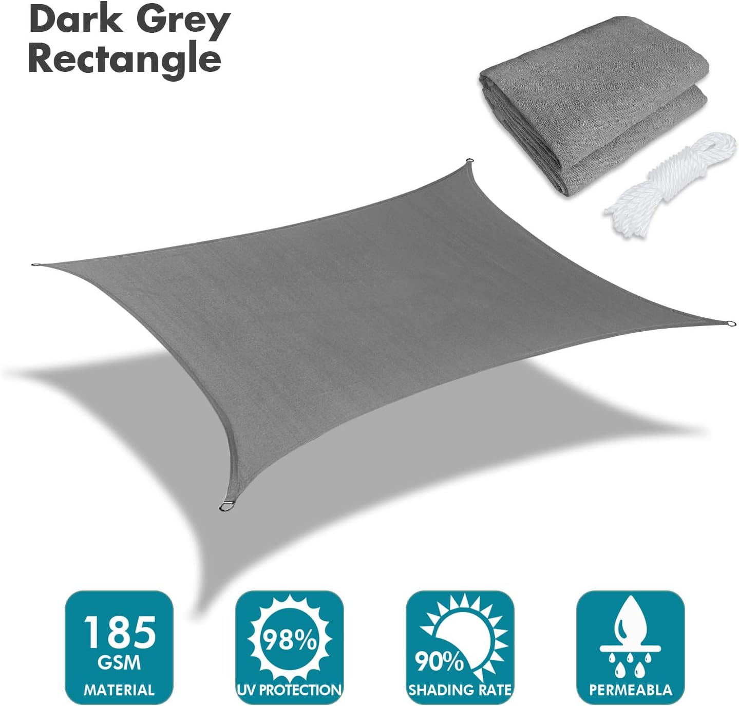 KANAGAWA 6'X12' Dark Gray Custom Size Sun Shade Sail Rectangle UV Block Canopy Cover for Patio Backyard Lawn Garden Outdoor (Customized Available)