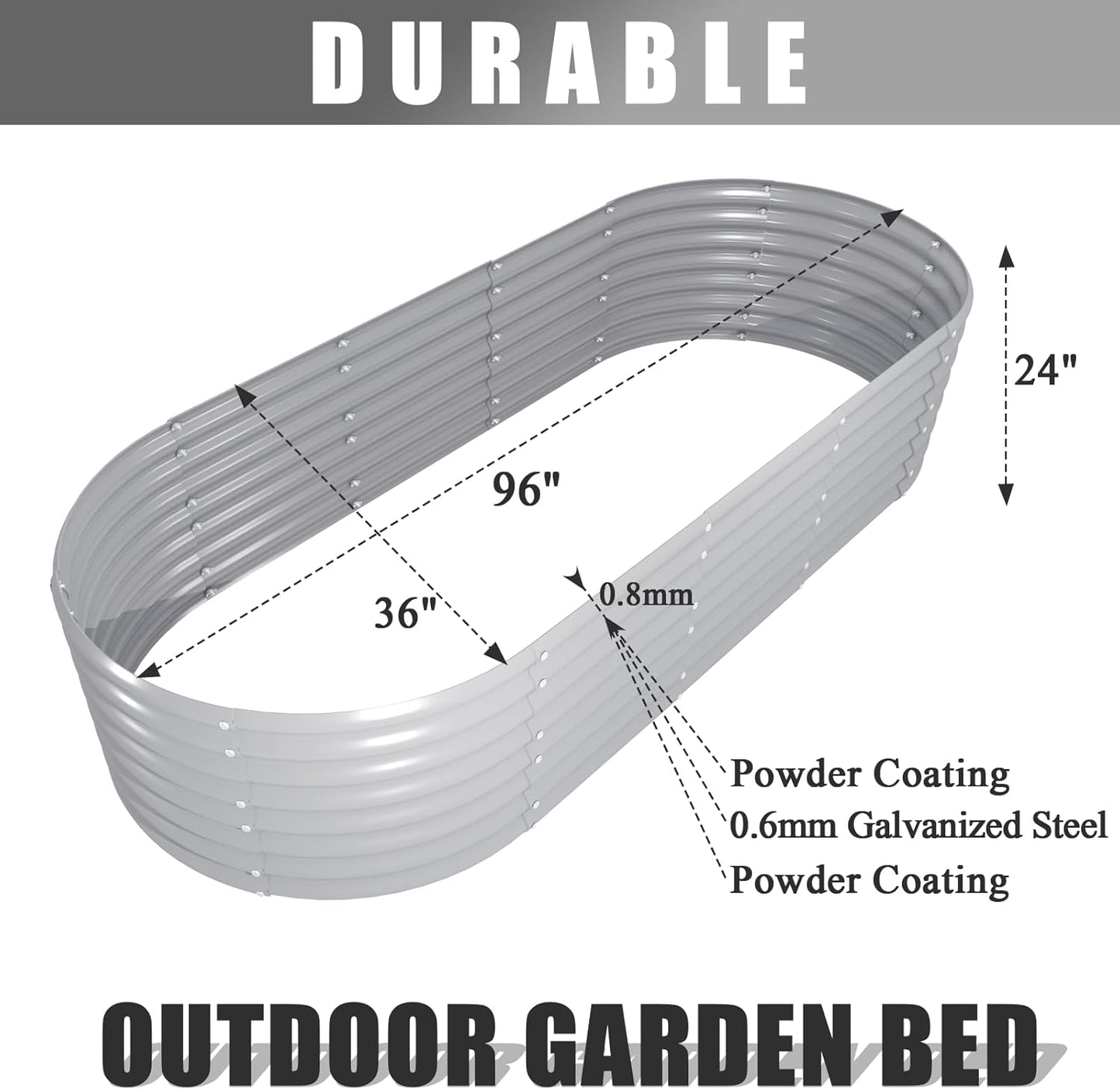 6 Pack 8x3x2FT Galvanized Raised Garden Bed Kit Oval Metal Ground Planter Box Outdoor Bottomless Planter Raised Beds for Vegetables Flowers Herbs Fruits, Gray