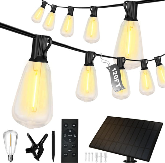 DAYBETTER 120ft Solar String Lights Outdoor Waterproof- 60 Bulbs 2700K Warm White, Energy-Saving Solar Powered, Weather Resistant for Patio, Garden, Yard, Pathway