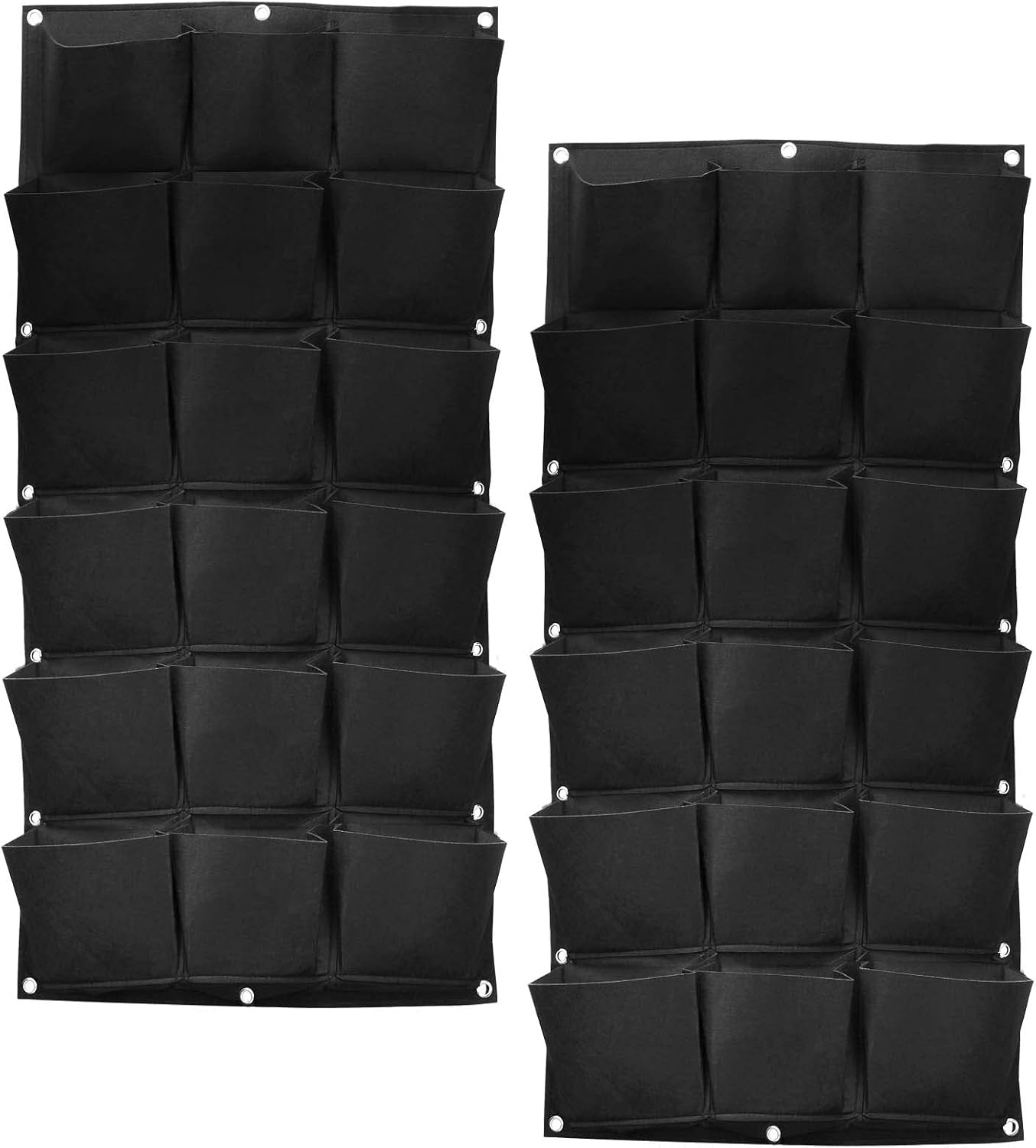 SOUJAP 2 Pack 18 Pockets Vertical Wall Garden Planter Plant Grow Bag, Hanging Felt Grow Bags Vertical Wall Garden for Indoor, Outdoor, Flower, Garden, Vegetable and Home Decoration (Black)