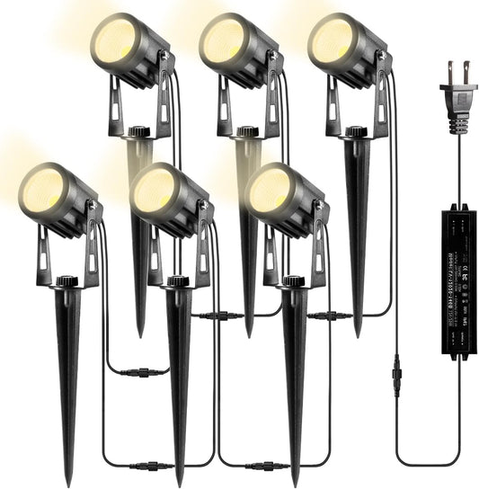 Landscape Lighting, 3W 12V Extendable Low Voltage 6 in 1 Landscape Lights with Transformer IP65 Waterproof 1800 Lumen Outdoor Spotlight for Garden Walls Trees Flag Pathway, Warm White