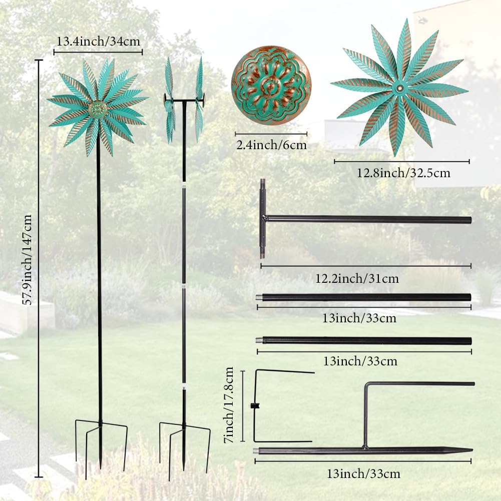 Wind Spinners Outdoor,Garden Windmill for Yard 57.9 Inches Metal Kinetic Wind Spinner for Outdoor Garden Patio Yard Decor