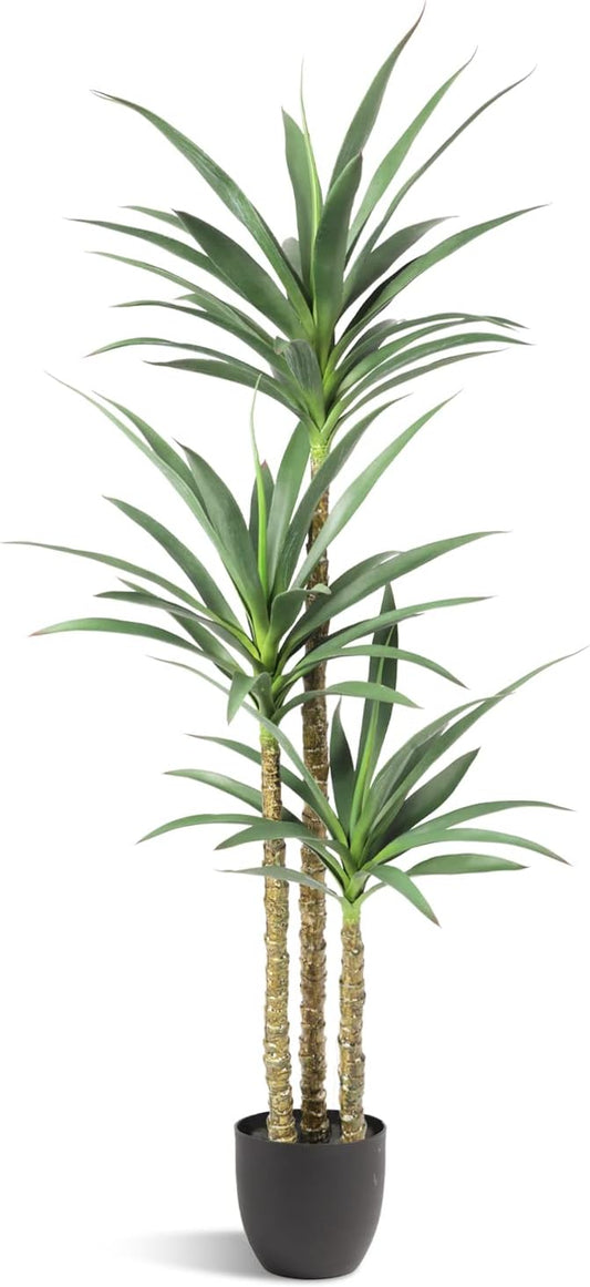 Artificial Tree 5.3Ft Faux Agave Plant with 3 Heads in Plastic Pot Fake Tree for Home Decor Indoor or Outdoor Office Decoration Housewarming Gift