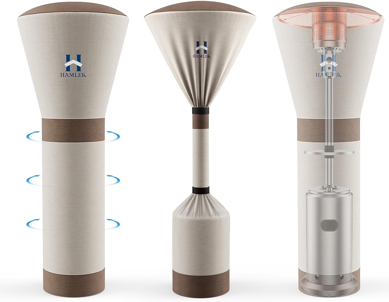 HAMLER Patio Heater Covers, Outdoor Heater Covers Waterproof with Zipper, Outdoor Patio Heater Cover Fits up to 89"H x 33"W x 19"W, Heavy Duty Heater Covers for Standing Heater, Brown & Beige