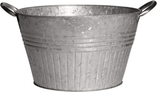 Headwind Round Galvanized Tub Planter with Handles – 12 Inch Lightweight Metal Planter with Drainage Hole – Galvanized Steel Tub for Plants - Metal Flower Pot by Robert Allen