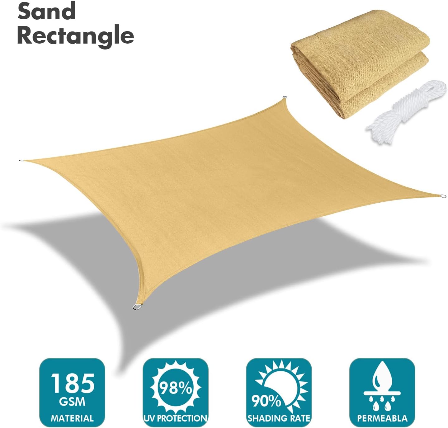KANAGAWA 14'X20' Sand Custom Size Sun Shade Sail Rectangle UV Block Canopy Cover for Patio Backyard Lawn Garden Outdoor (Customized Available)