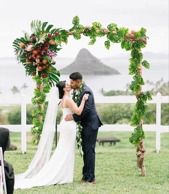 RECUTMS Artificial Monstera Leaves Vines 2Pcs 5.9Ft Fake Tropical Large Palm Leaf Greenery Garland UV Resistant Faux Ivy Rattan for Indoor Outdoor Home Garden Hawaiian Jungle Luau Party Spring Décor