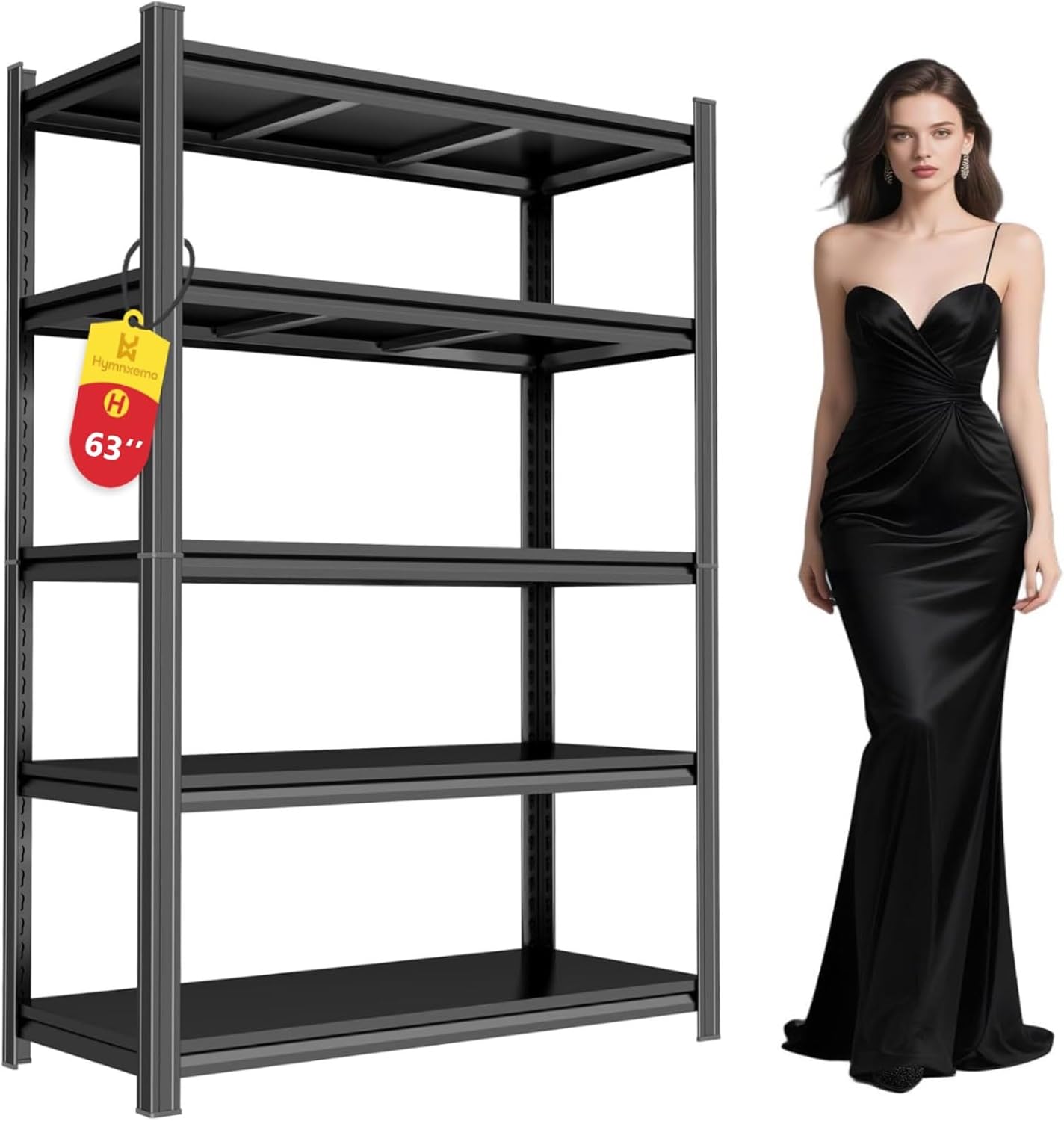 2500lb Capacity Heavy Duty Industrial Shelves | 5-Tier Steel Storage Rack | Adjustable Garage, Warehouse, Workshop Shelving | 63" H x 39.4" W x 17.7" D | Black