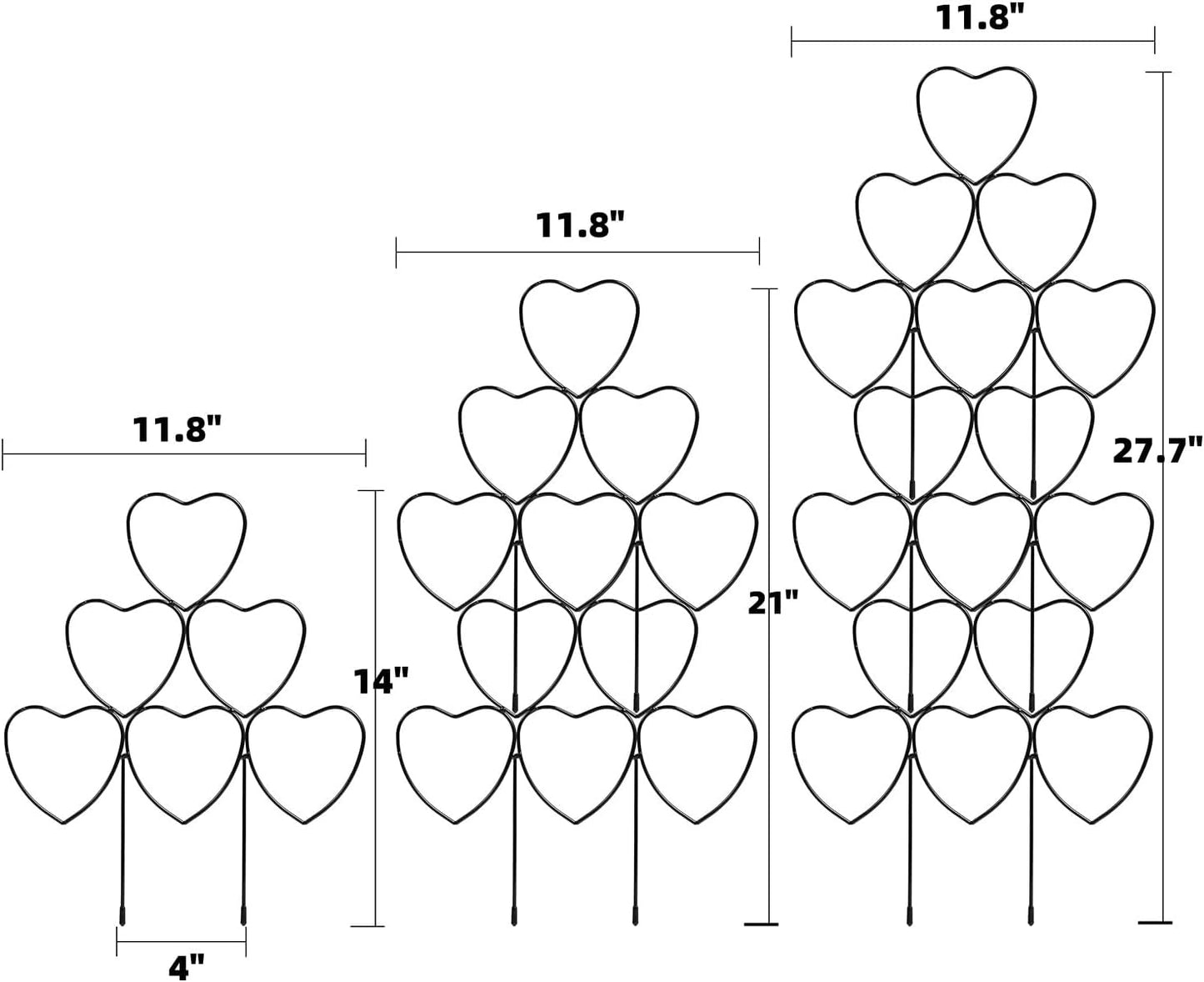 Garden Plant Trellis for Indoor Plants, Stackable Heavy Duty Metal Trellis Supports for Climbing Plants or Houseplants, 3 Pack, Black