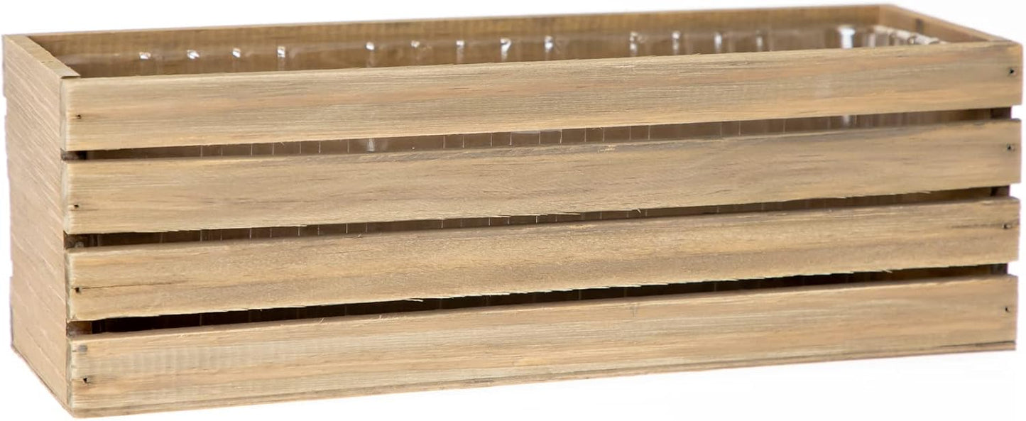 Wood Planter Box with Wine Crate Styled, 12x4 Inch Rectangular, Rustic Barn Wood, Plastic Liner, Wedding Flowers Holder, Home and Venue (12x4 Wine Crate Set of 4, Natural)