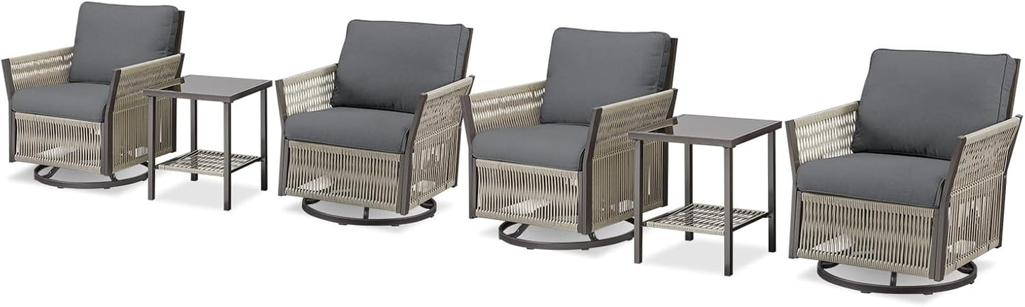 Patio Furniture Wicker Outdoor Conversation Set, 6-Piece All Weather Patio Furniture Rattan Rocking Sets w/Removable Cushions & Ottomans, Bistro Set for Backyard, Balcony, Deck, Dark Grey