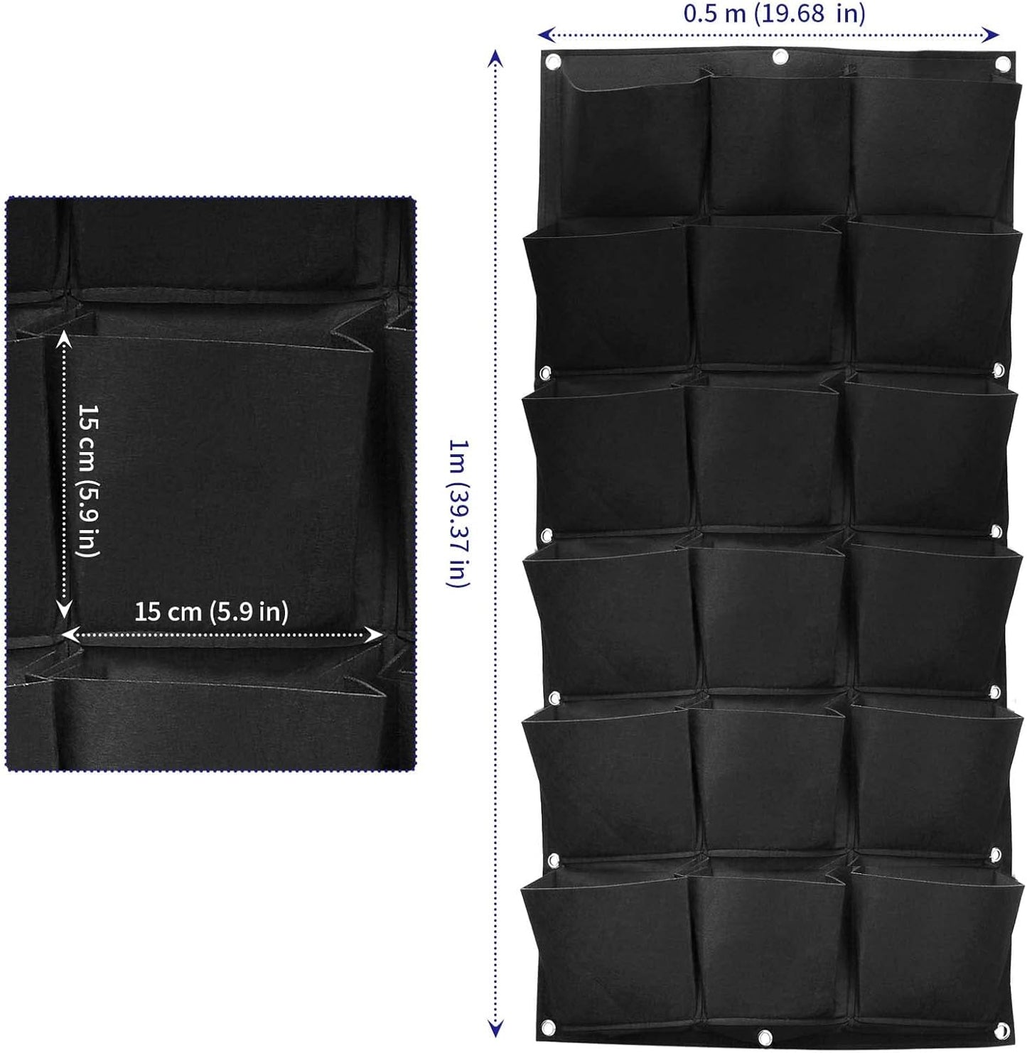 SOUJAP 2 Pack 18 Pockets Vertical Wall Garden Planter Plant Grow Bag, Hanging Felt Grow Bags Vertical Wall Garden for Indoor, Outdoor, Flower, Garden, Vegetable and Home Decoration (Black)