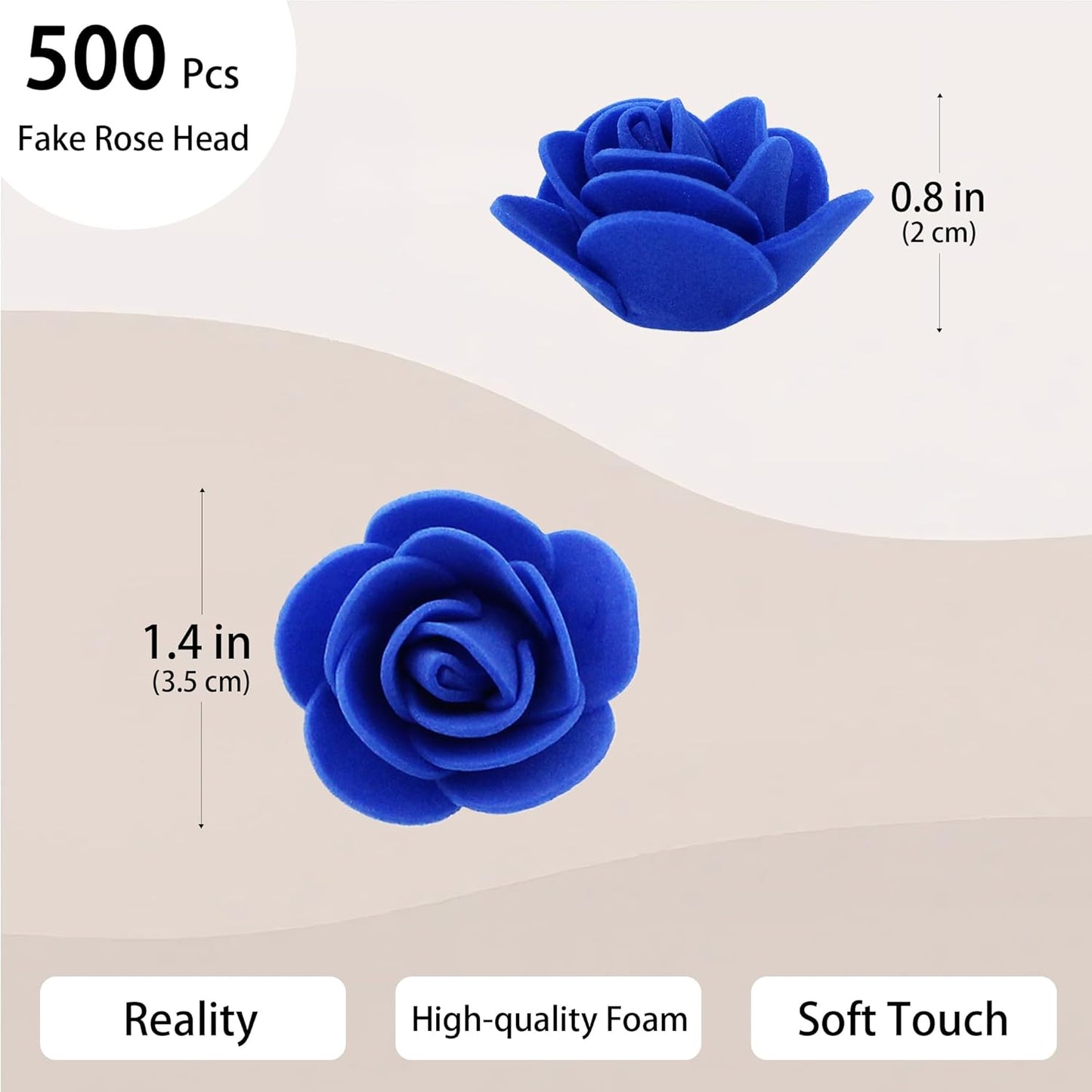 500 Pcs 1.4 Inch Mini Artificial Flowers Head Bulk 5 in 1 Set Faux Foam Fake Small Rose Tiny Baby Flores Bouquet Cake Gift Home Decoration DIY Craft (Dark Blue)