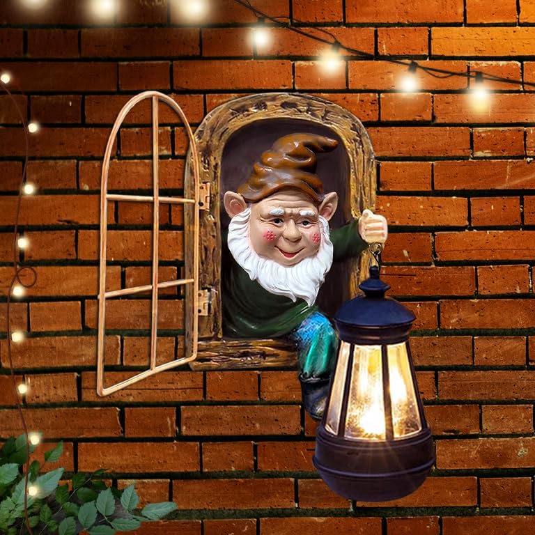 Fairy Garden Statues Gnomes Solar Lantern - Halloween Elf Out The Door Tree Hugger Figurines Fence Wall Yard Art Home Decor Outdoor Tree Face Sculpture, Ideal Thanksgiving Decorations