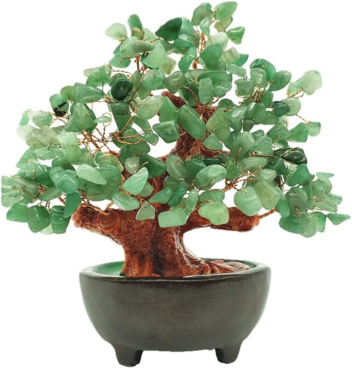 7 Inch Quartz Crystal Money Tree Bonsai Feng Shui Gem Decoration for Wealth and Luck (Green)