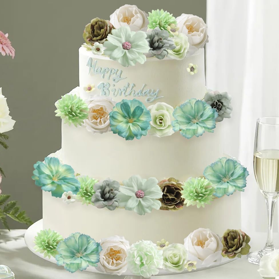 Faux Flower Heads Small Silk Artificial Flower DIY Fake Mini Flowers Rose Daisy Multicolor Flowers Craft Supplies for Wedding Party Wreath Graduation Season Party Home Decor (125, Green)