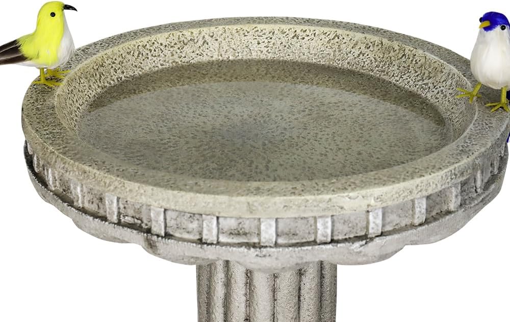 SunJet 24” H x 16” Dia Outdoor Birdbath with Classical Pedestal - Fibre Reinforced Concrete Birdbaths, Vintage Design for Garden Decor & Bird Attraction
