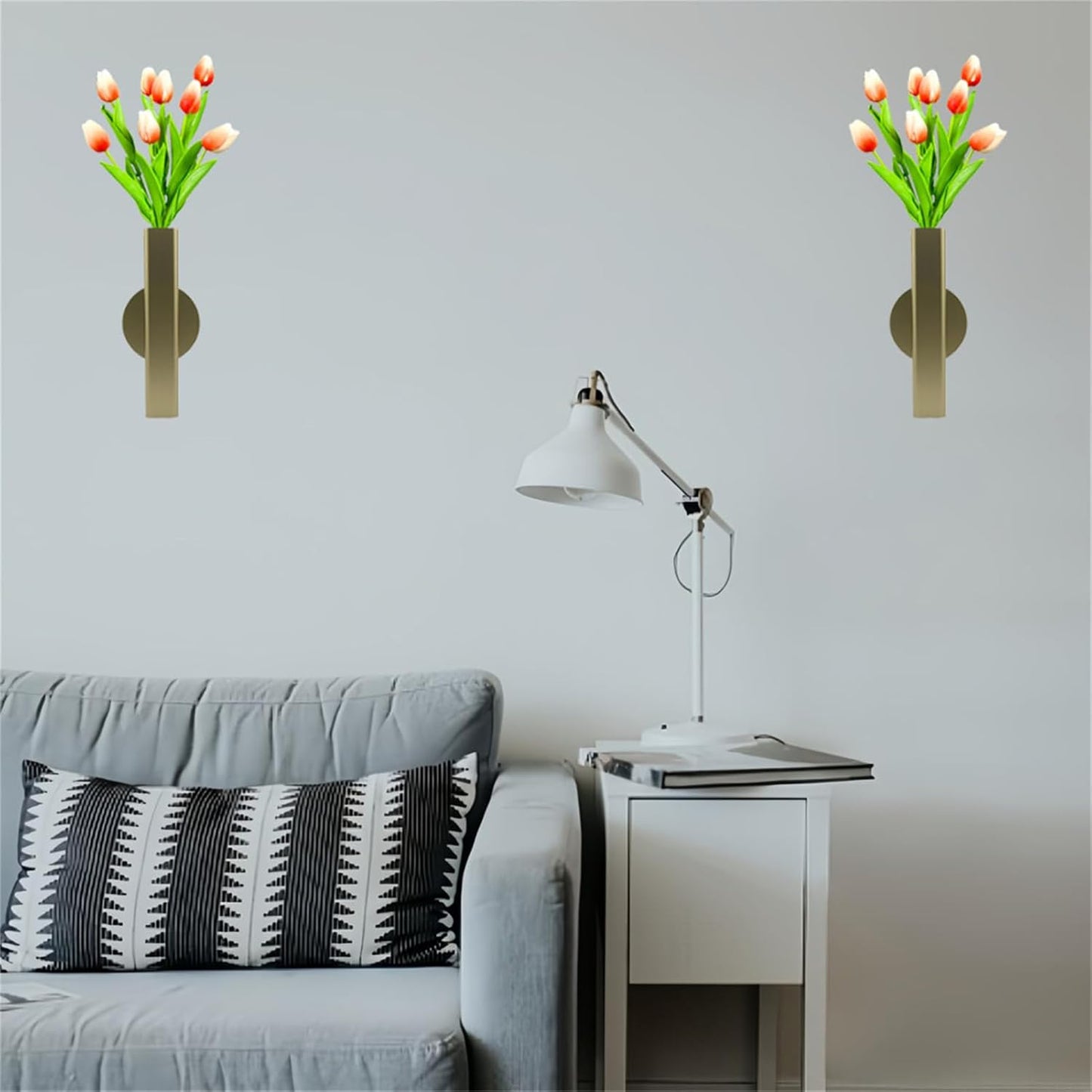Self Adhesive Wall Vase Metal Tube Decoration Holder Used to Display Dried Flower, Faux Flowers, Fake Flowers, Also Suitable for Cemetery Memorial Decoration (1 PCS Gold)