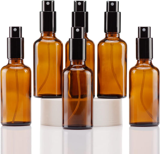 YIZHAO Amber Glass Spray Bottles 2oz, with Small Fine Mist Spray, Metal Cap, Refillable for Essential Oil,Travel,Cleaning,Perfume,Aromatherapy,Makeup – 6 Pcs