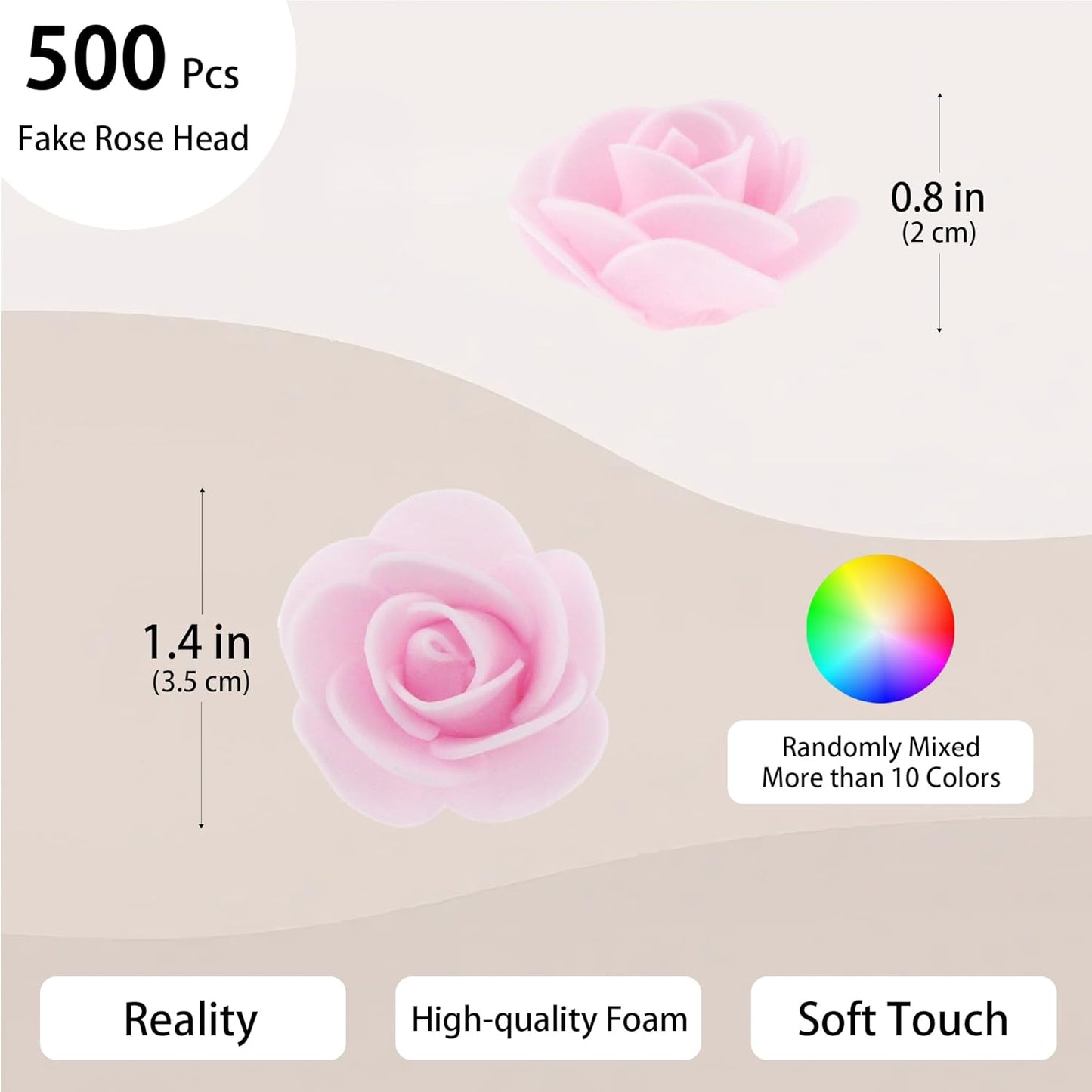 Vignor 500 Pcs 1.4 Inch Mini Artificial Flowers Head Bulk 5 in 1 Set Faux Foam Fake Small Rose Tiny Baby Flores Bouquet Cake Gift Home Decoration DIY Craft (Multiple Mixed Color)