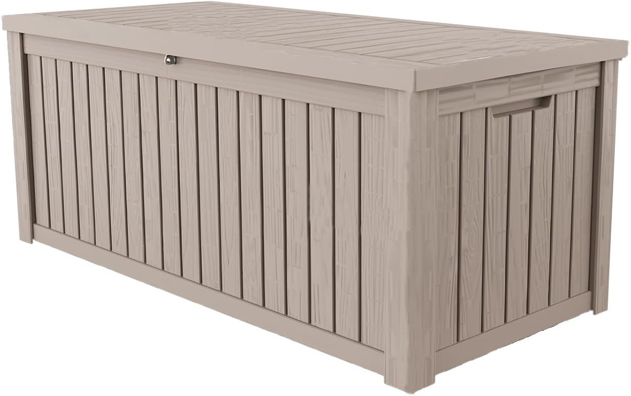 180 Gallon Lockable Resin Deck Box, Waterproof & UV-Resistant Outdoor Storage Box for Outdoor Cushion Storage, Garden Tools & Pool Accessories Storage, Gray