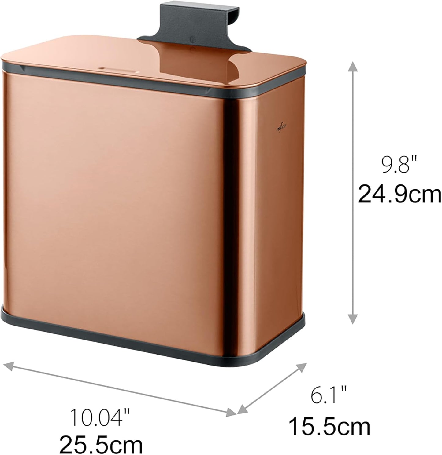RedFactor Stainless Steel Hanging Trash Can with Lid and Inner Bucket – Slim 1.3 Gallon Odor-Free Compost Bin for Kitchen Cabinet, Countertop, Under Sink, or Bathroom (Copper)