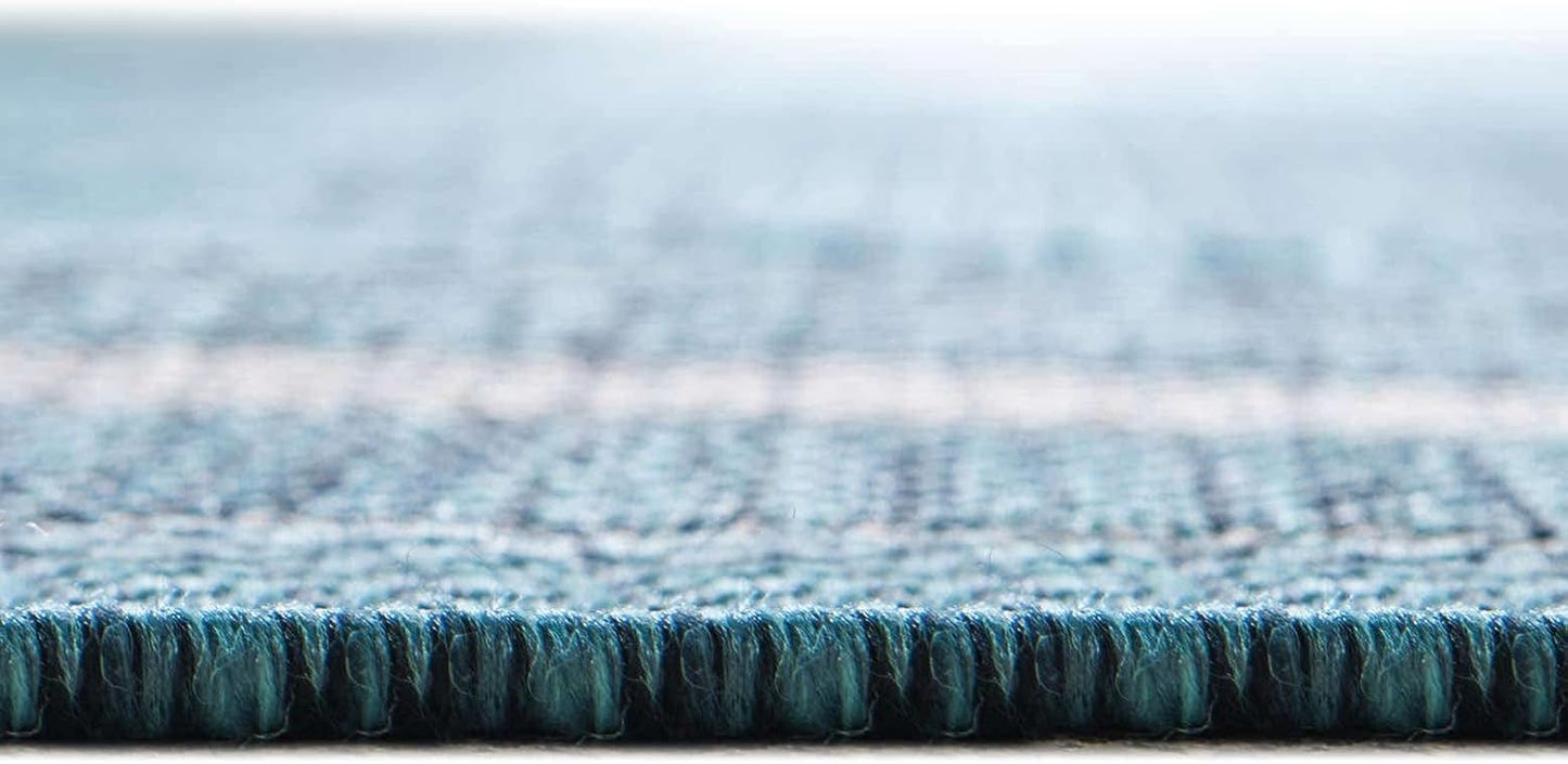 Unique Loom Outdoor Border Collection Area Rug - Soft Border (12' Square Teal/Ivory)