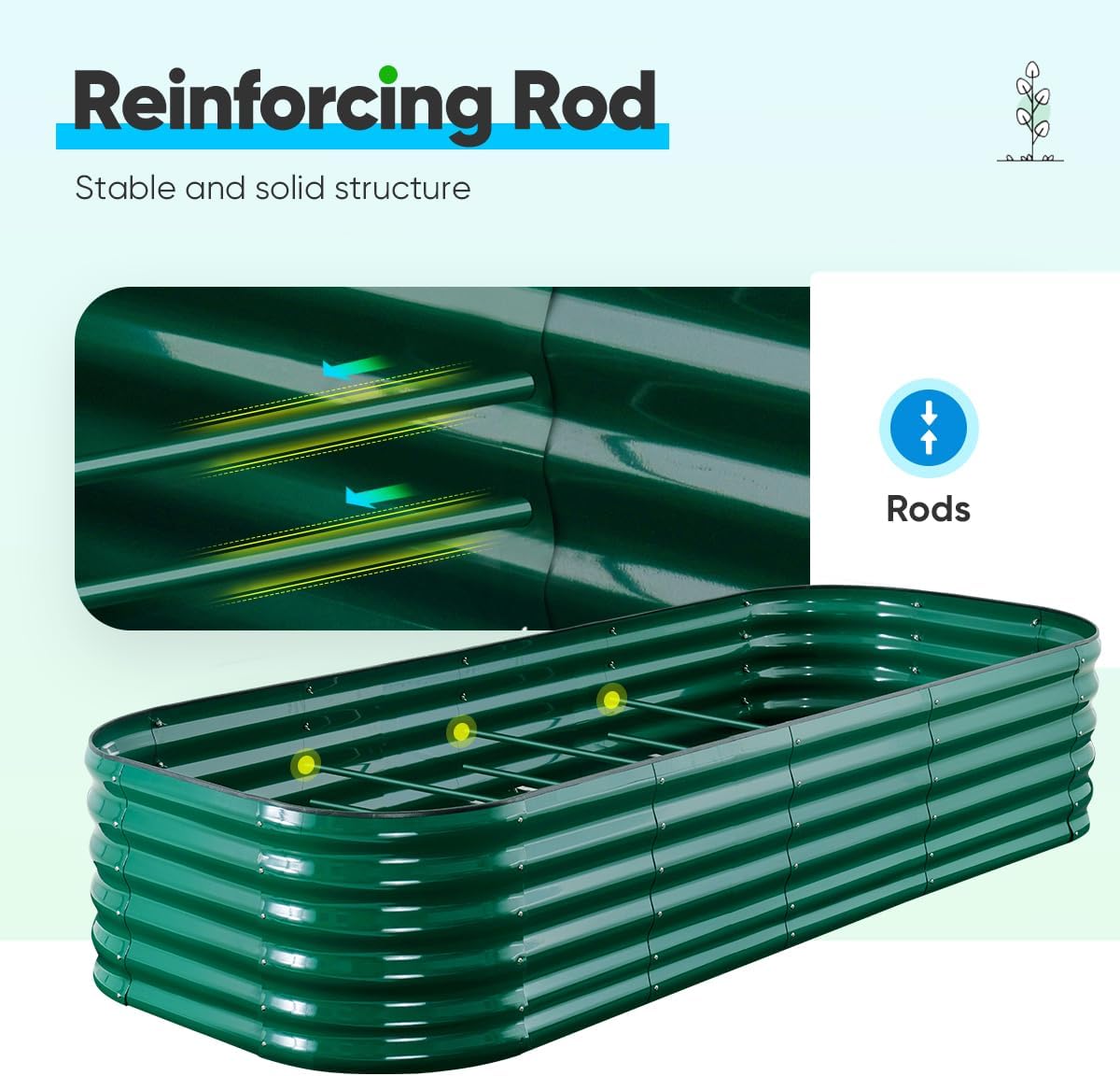 Quictent Galvanized Raised Garden Bed Kit, 6x3x1.5 ft Oval Metal Planter Box Tall for Vegetables Outdoor Backyard, Rubber Strip Edging Included, Dark Green