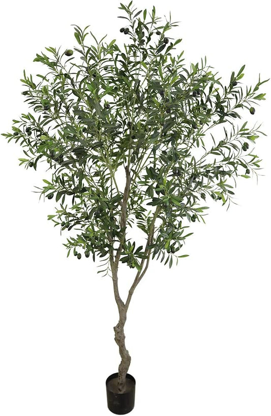 Artificial Tree Faux Olive Tree 7ft (82in,UV Protection 2289 Leaves) Tall Fake Olive Plant in Pot Fake Silk Tree Faux Plants Indoor